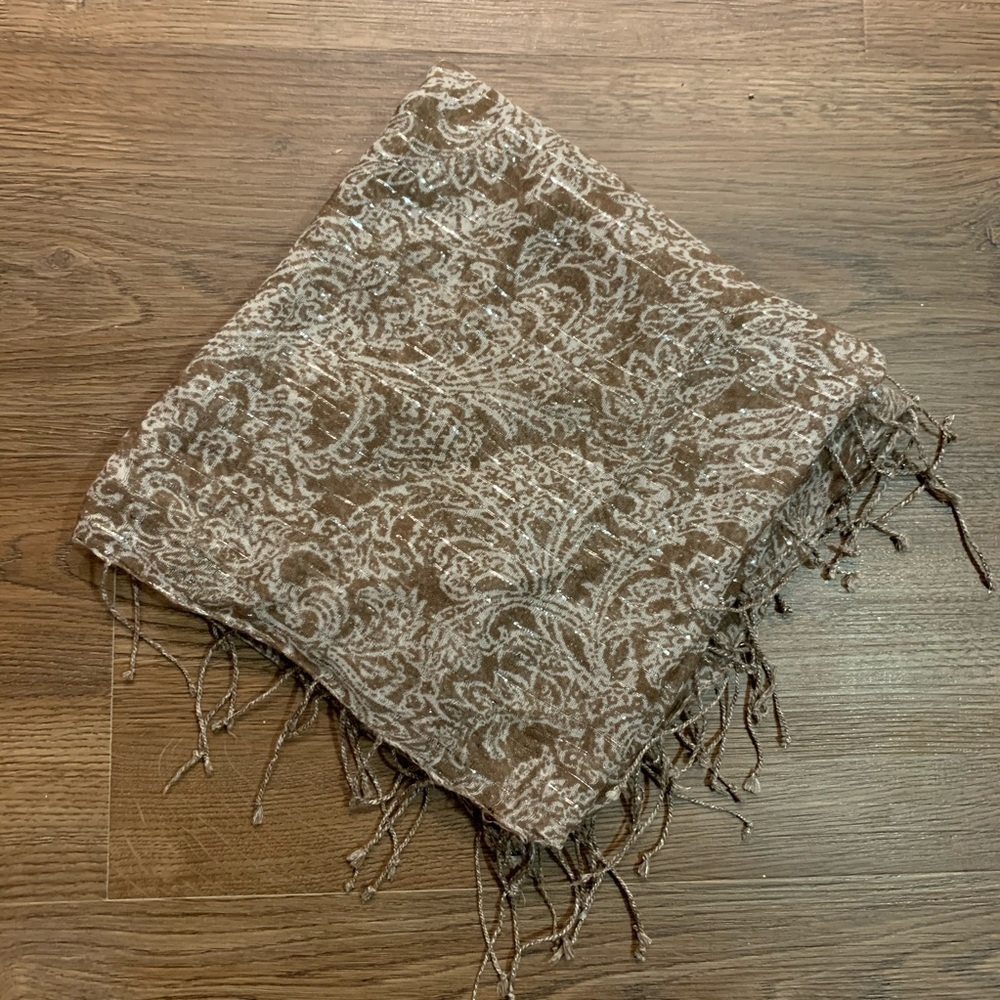 Brown Square Scarf with Cream Paisley Design